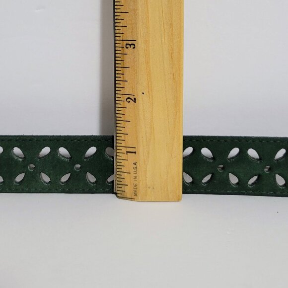 Women's Evergreen Flower Cutouts Genuine Suede Leather Belt Size L Made in USA - Picture 9 of 9